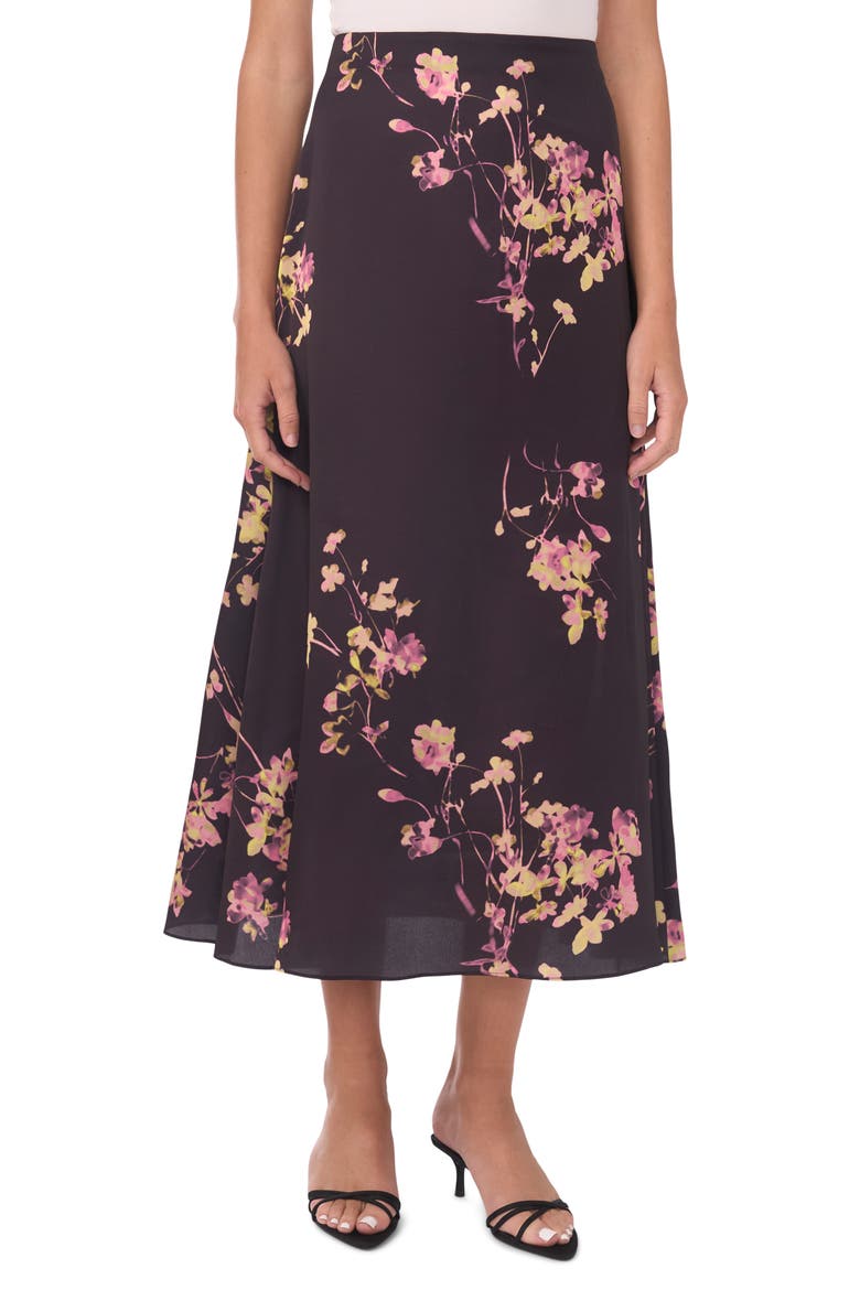 Floral Midi Skirt, Main, color, RICH BLACK