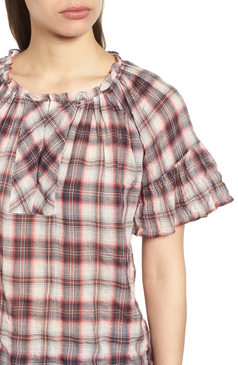 Velvet by Graham & Spencer Flutter Sleeve Plaid Top, Alternate, color, 