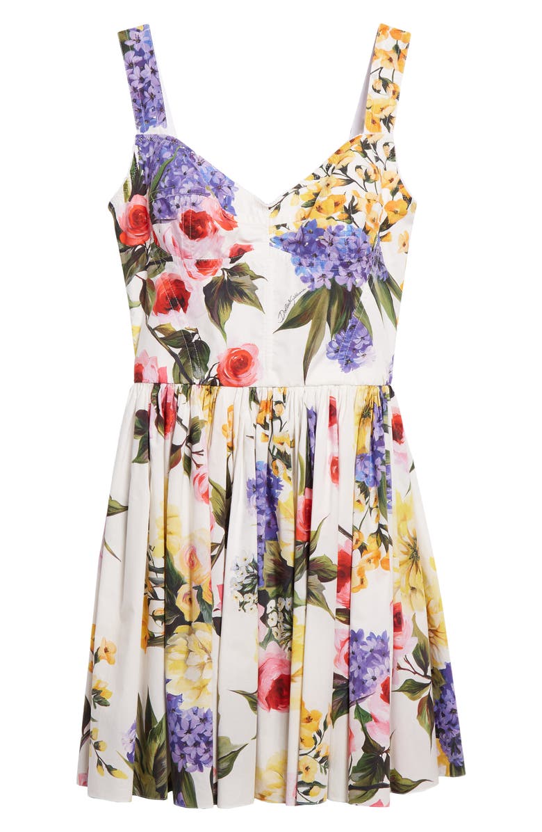 Dolce&Gabbana Garden Floral Print Pleated Cotton Blend Minidress, Alternate, color,