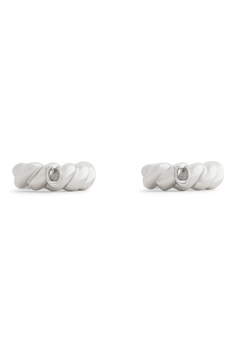 Twisted Huggie Hoop Earrings, Alternate, color, RHODIUM