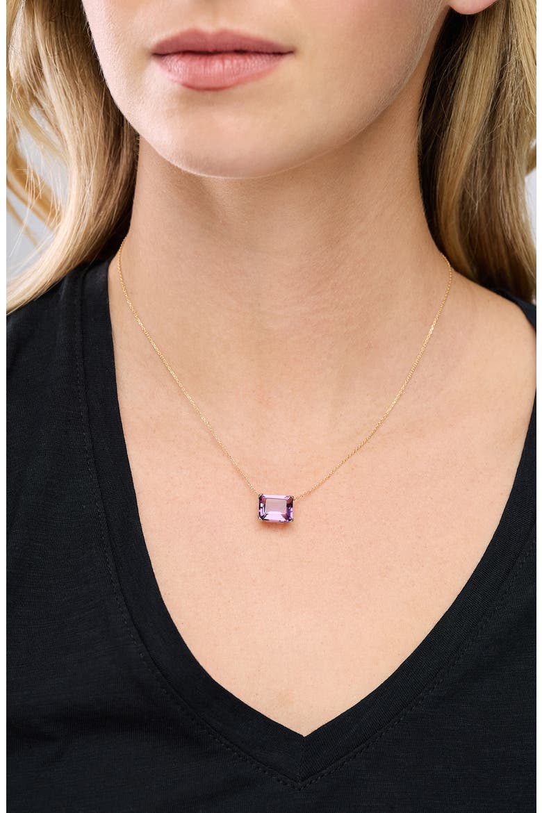 14K Yellow Gold Semiprecious Stone Cube Pendant Necklace, Alternate, color, 14K GOLD/ PURPLE