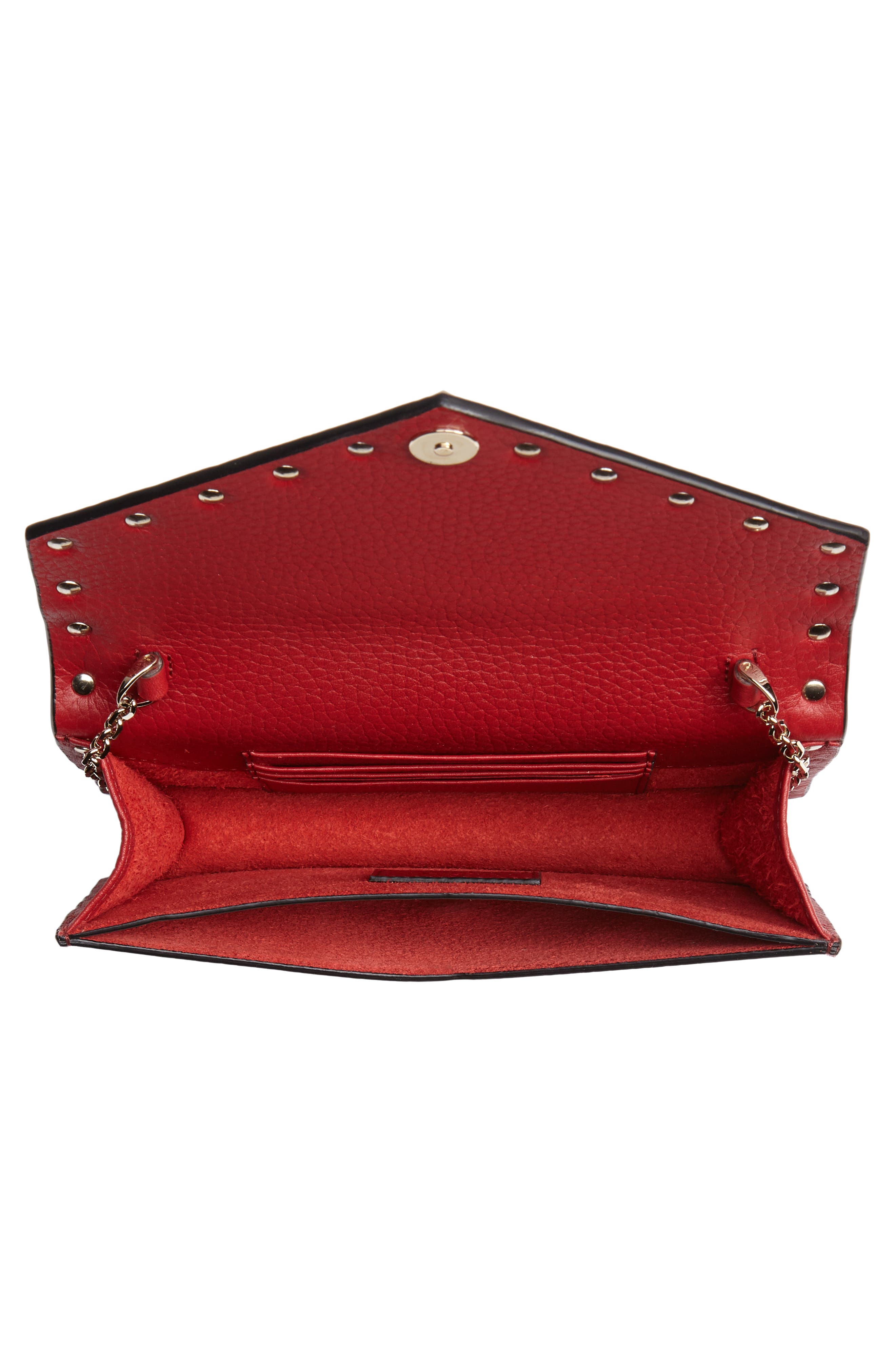 Rockstud Calfskin Leather Envelope Pouch, Alternate, color, ROSSO V