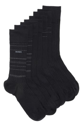 Hugo Boss Boss 4-pack Assorted Crew Socks Gift Box In Black