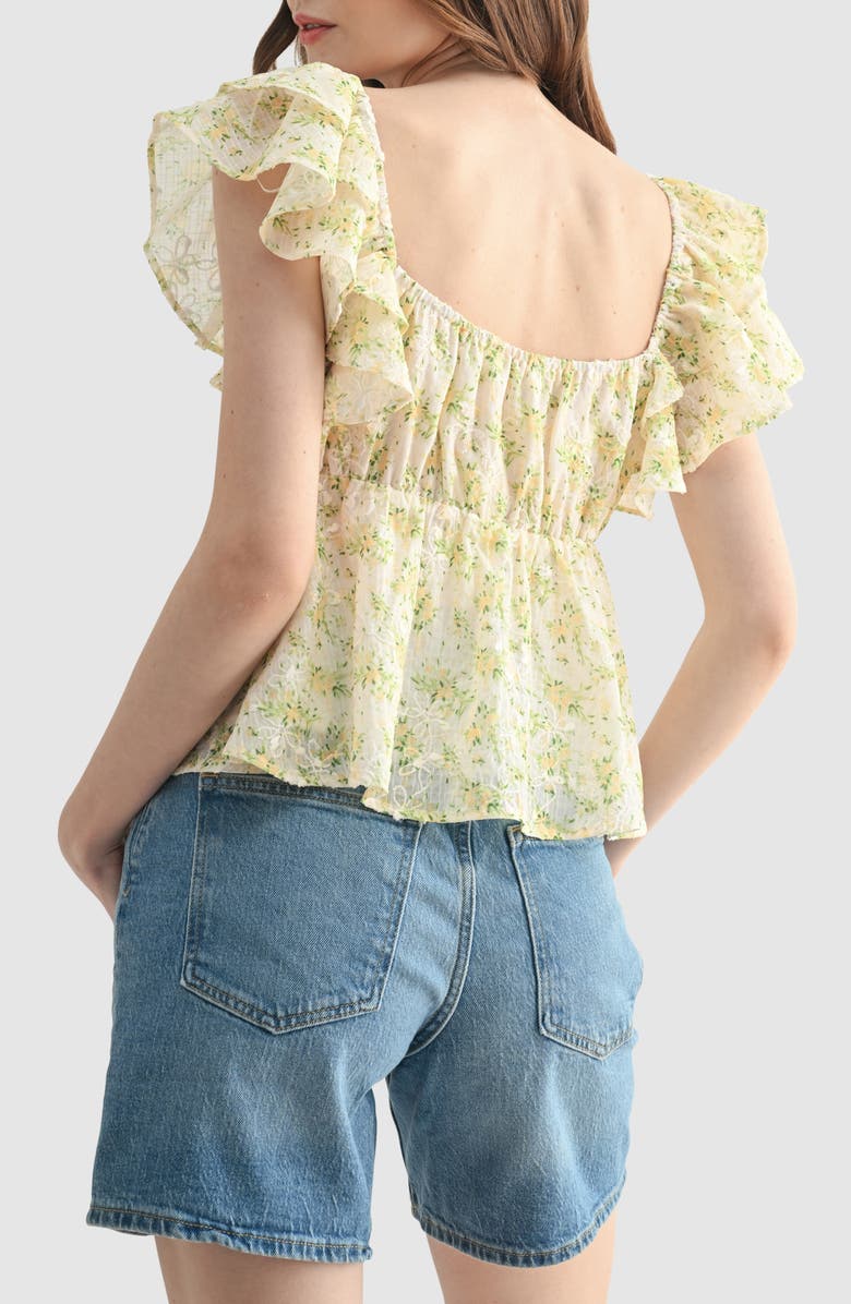 All in Favor Flutter Sleeve Top, Alternate, color, Yellow Floral