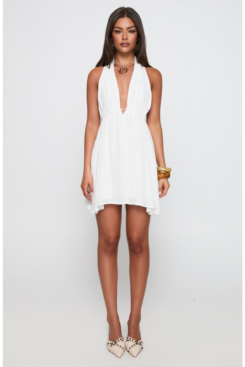 Saddler Plunge Halter Minidress, Alternate, color, WHITE