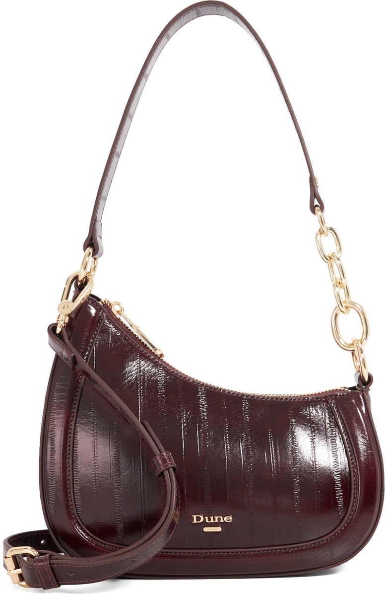 Dune London Direction Leather Shoulder Bag, Main, color, Burgundy