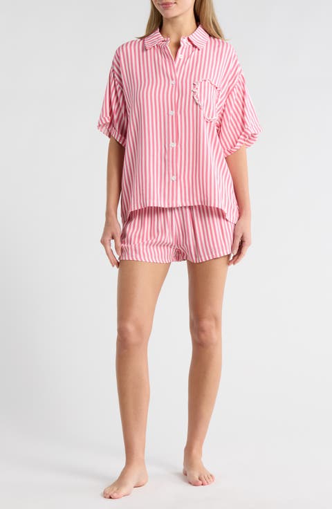 Heart Patch Cabana Button-Up Shirt & Shorts Cover-Up Set