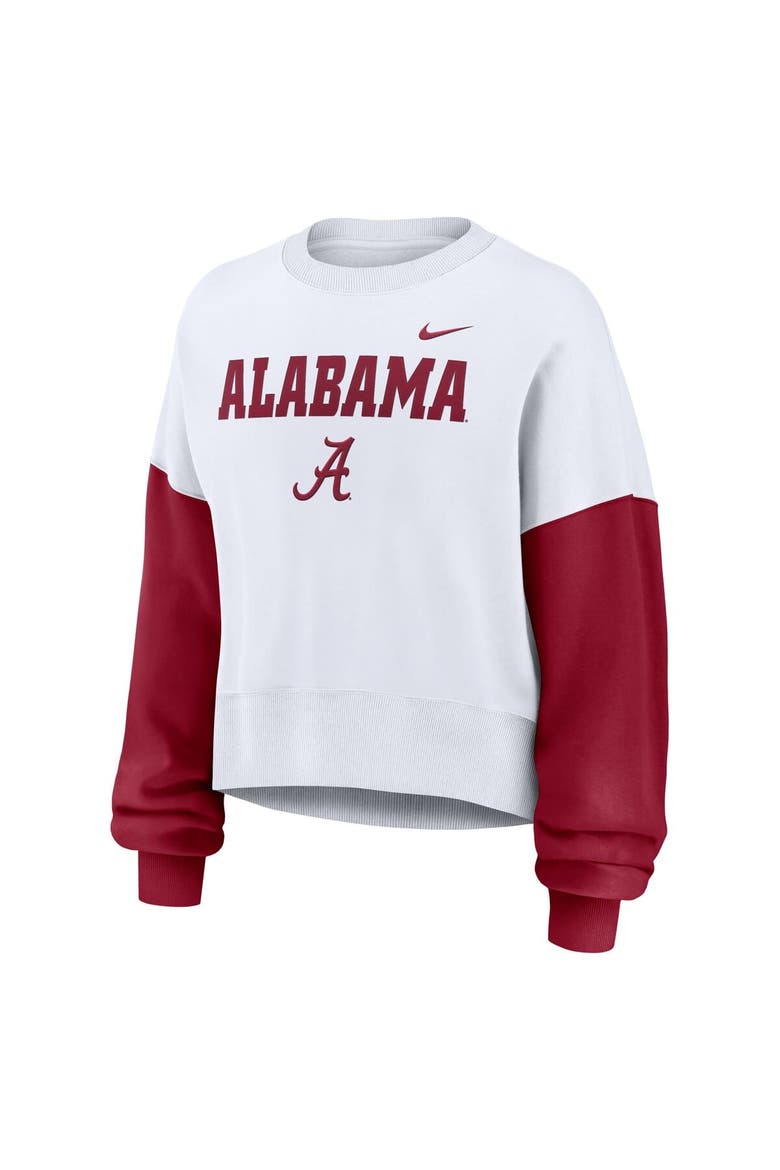 Women's Nike White Alabama Crimson Tide Color-Block Oversized Cropped Pullover Sweatshirt, Alternate, color, White