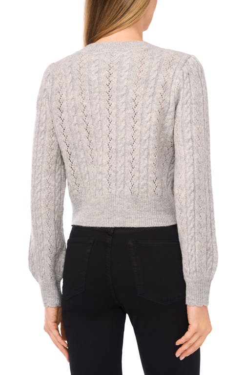 Cece Heart Button Pointell Cardigan In Gray