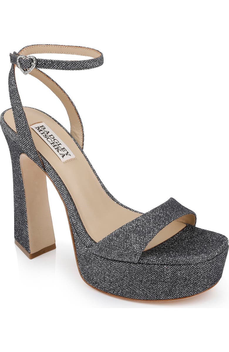Badgley Mischka Collection Caia Ankle Strap Platform Sandal, Main, color, Pewter Glitter