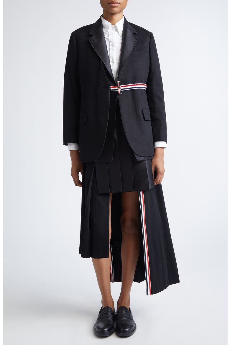 Pleated Asymmetric Mixed Media Wrap Skirt, Alternate, color, BLACK