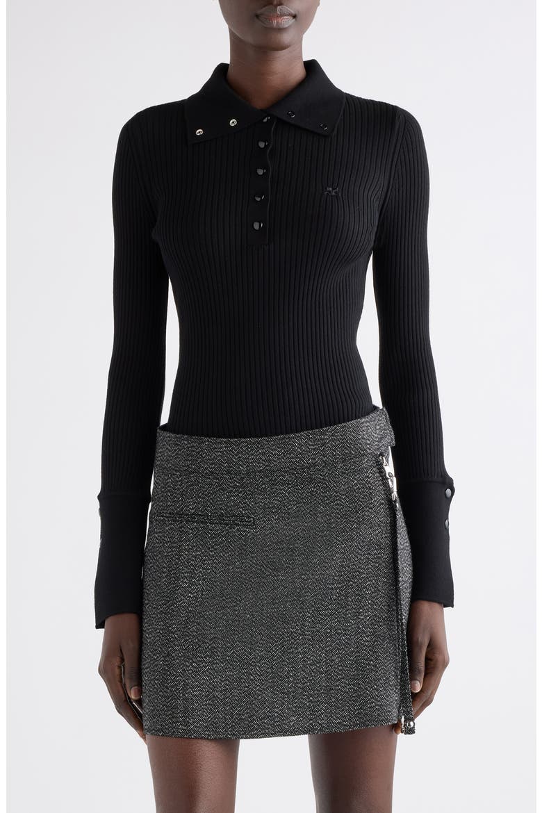 Light Rib Cotton & Merino Wool Half Snap Sweater, Main, color, BLACK