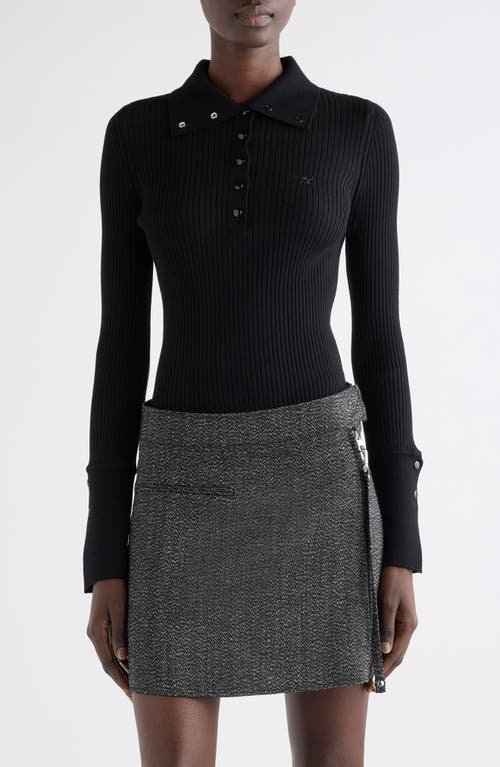 Courrèges Classic Rib Cotton Blend Snap-up Top In Black