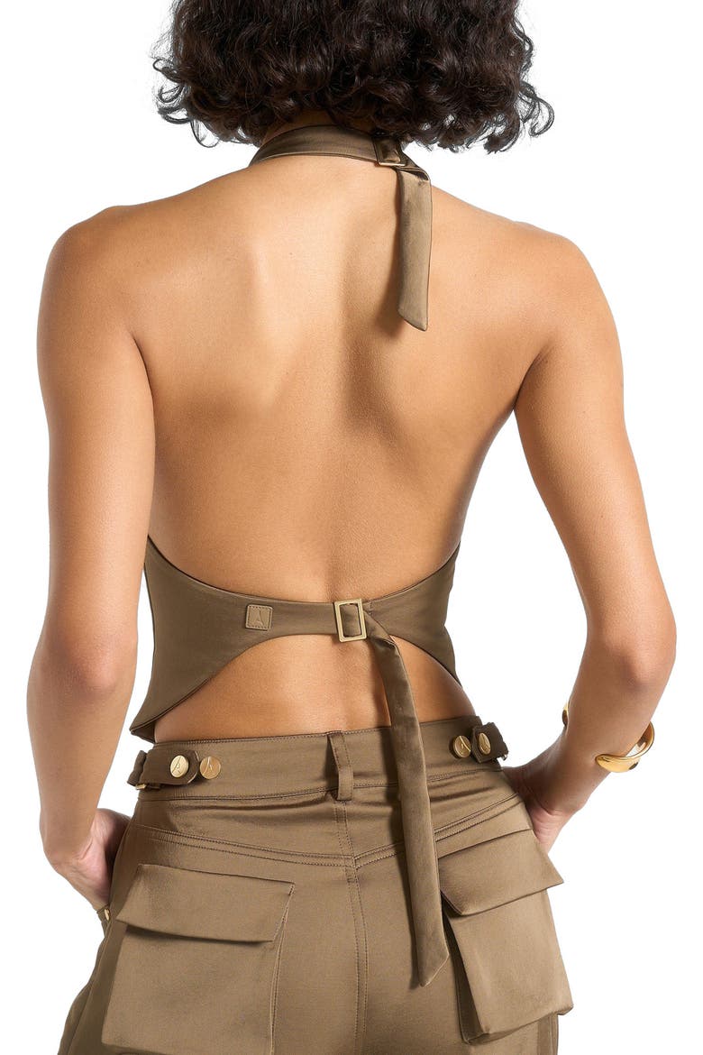 Claudette Satin Halterneck Backless Top, Alternate, color, Dark Olive
