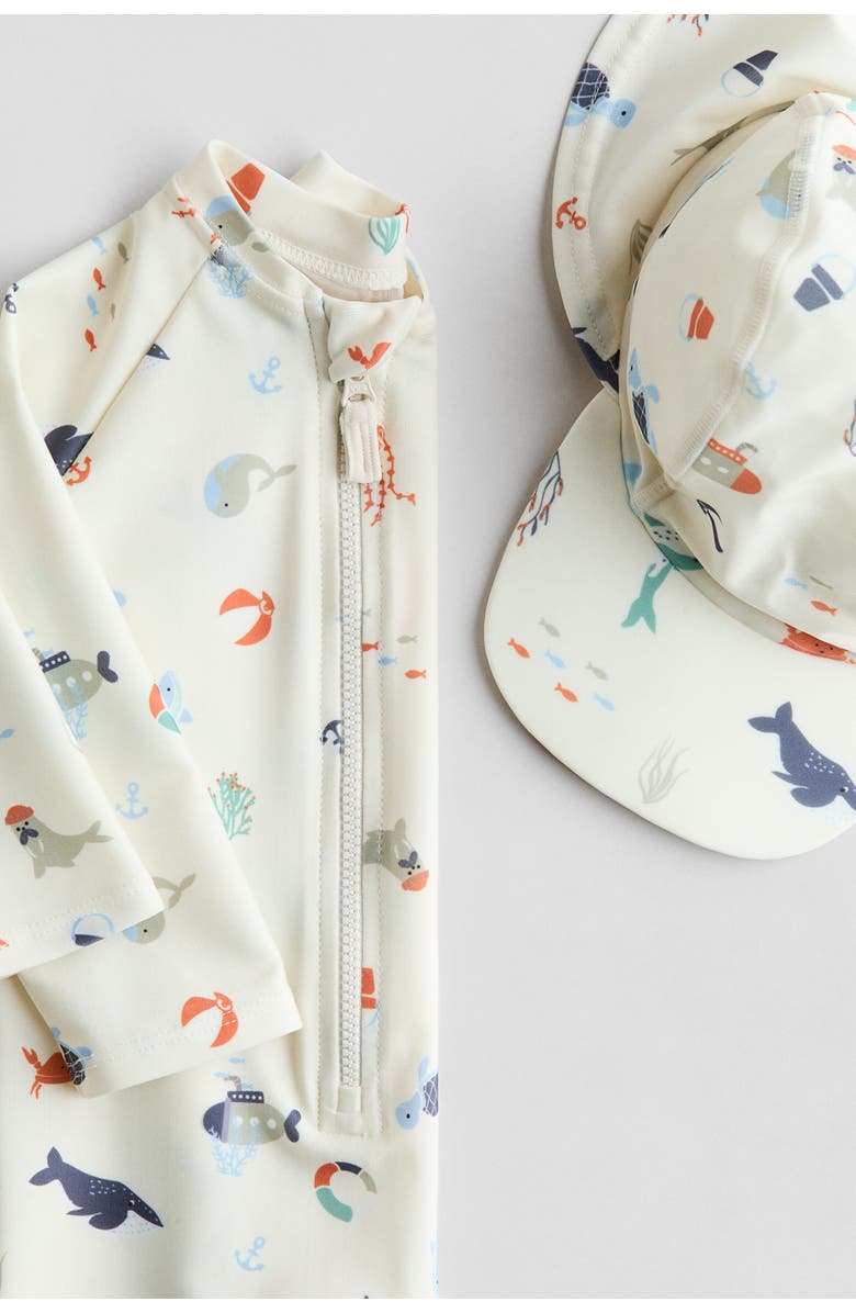 H&M Upf 50 Sun Protection Set, Alternate, color, White/Marine Animals