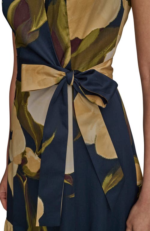 Donna Karan Sleeveless Faux Wrap Midi Dress In Blue