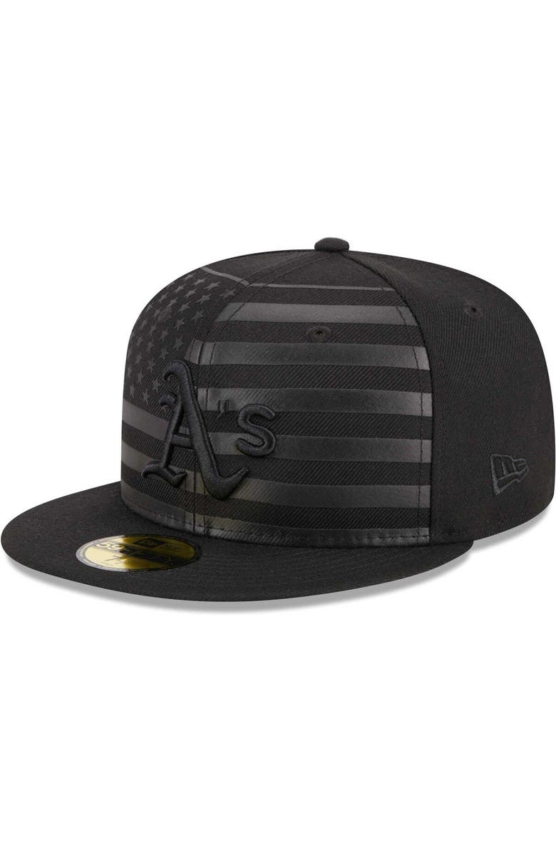 New Era Men's New Era  Black Oakland Athletics Tonal Flag 59FIFTY Fitted Hat, Main, color, 