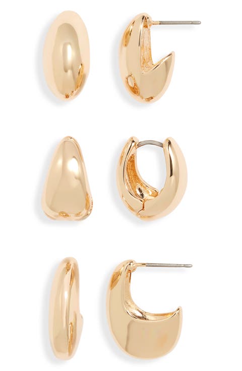 Set of 3 Puffy Huggie Earrings