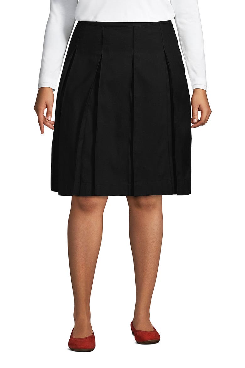 Plus Size Solid Top of Knee Box Pleat Skirt, Main, color, Black
