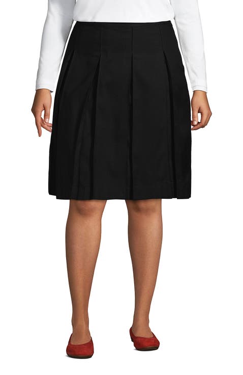 Plus Size Solid Top of Knee Box Pleat Skirt