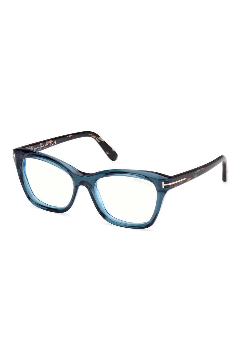 53mm Cat Eye Blue Light Blocking Optical Glasses, Alternate, color, AQUA / VINTAGE BLUE HAVANA