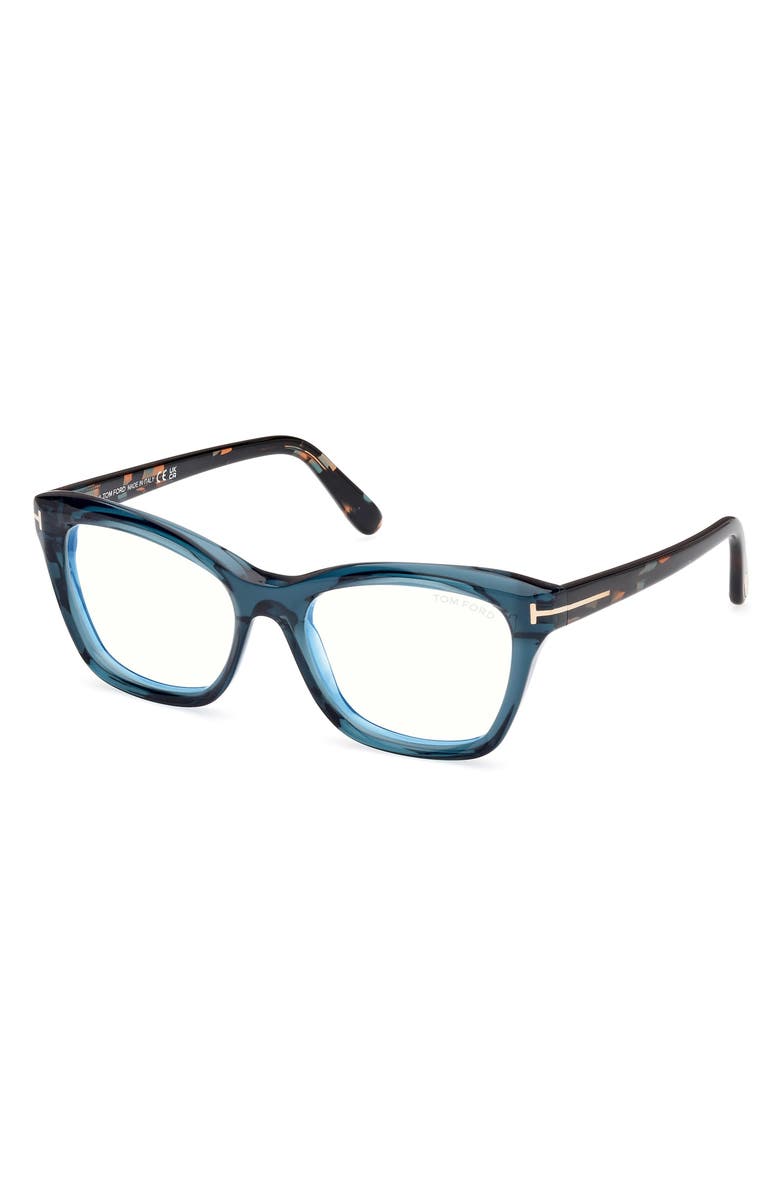 TOM FORD 53mm Cat Eye Blue Light Blocking Optical Glasses, Alternate, color, Aqua / Vintage Blue Havana
