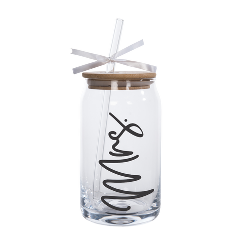 Mrs Glass Cup w/ Lid and Straw Glass Clear 16 oz