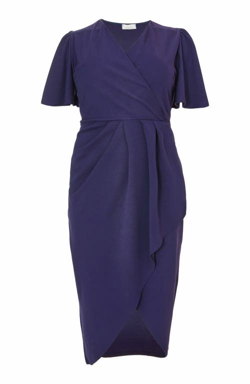 Quiz Plus Size Scuba Crepe Short Sleeve Wrap Midi Dress In Navy