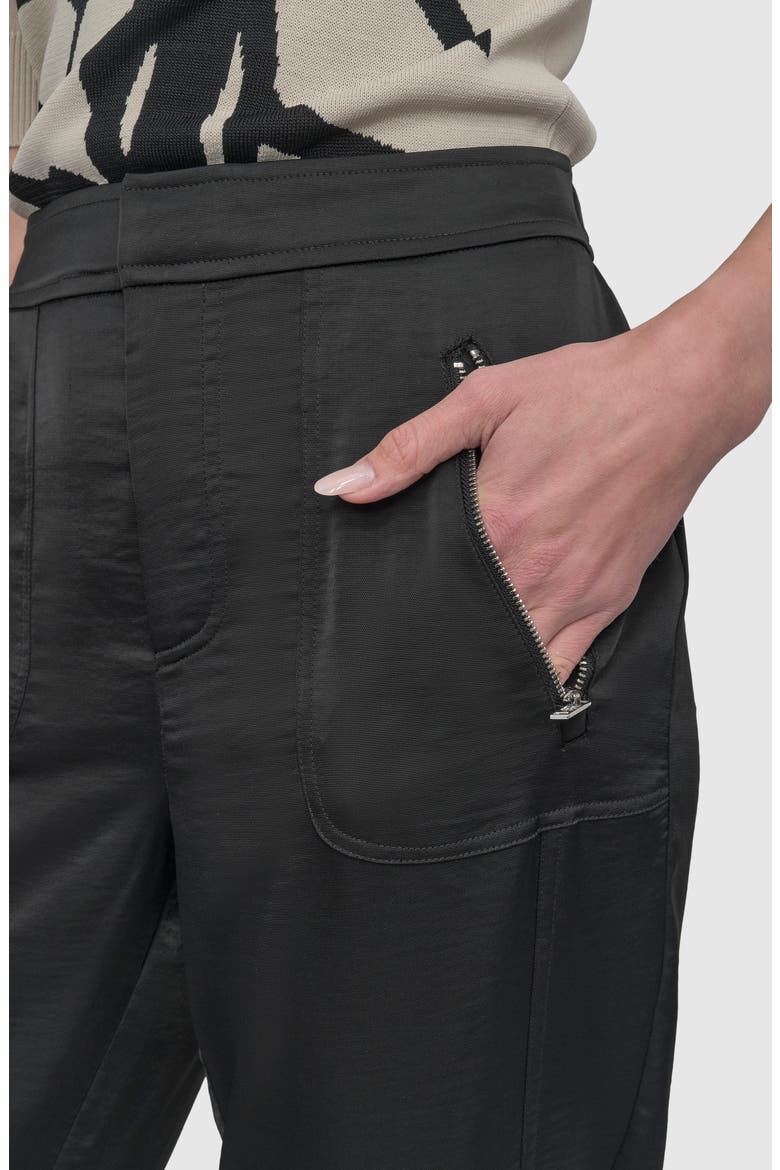 Zip Pocket Satin Pants, Alternate, color, BLACK