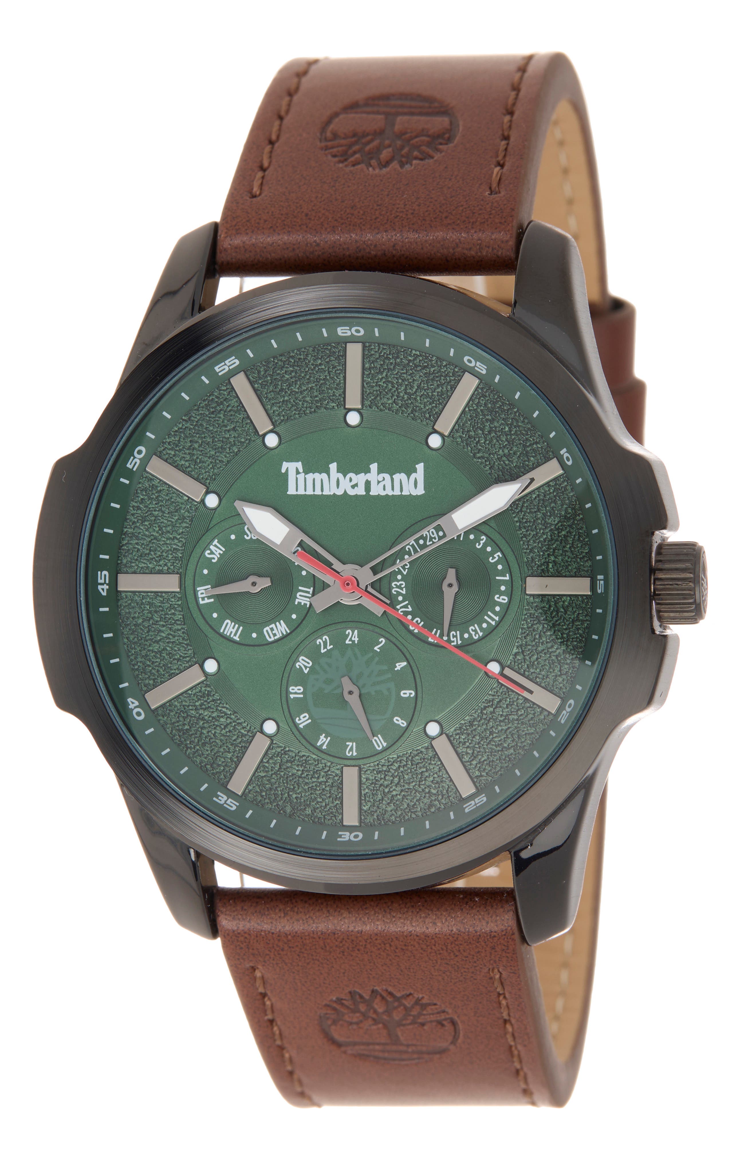 Timberland Dress Sport Quartz Chronograph Leather Strap Watch, 45mm