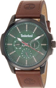 Timberland Dress Sport Quartz Chronograph Leather Strap Watch, 45mm