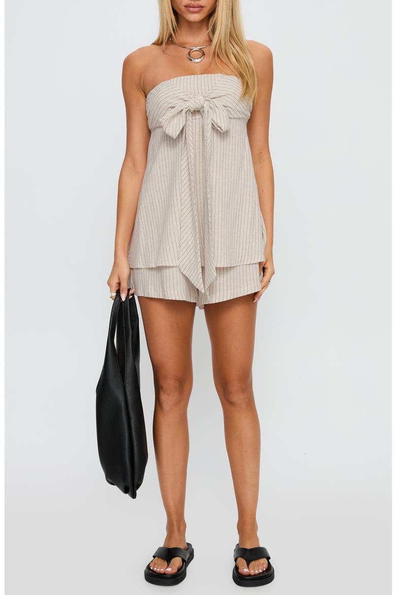Jetsetter Stripe Strapless Romper, Main, color, BEIGE STRIPE