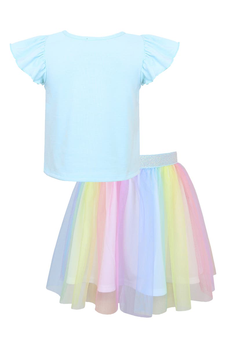 Zunie Kids' B-Day Graphic T-Shirt & Tutu Skirt Set, Alternate, color, Aqua Multi