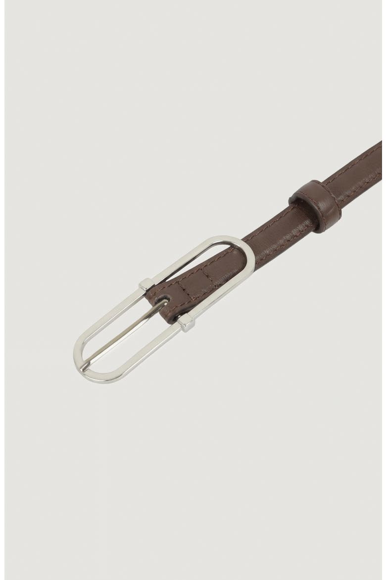Minimal Design Oval Buckle Leather Belt, Alternate, color, Brown