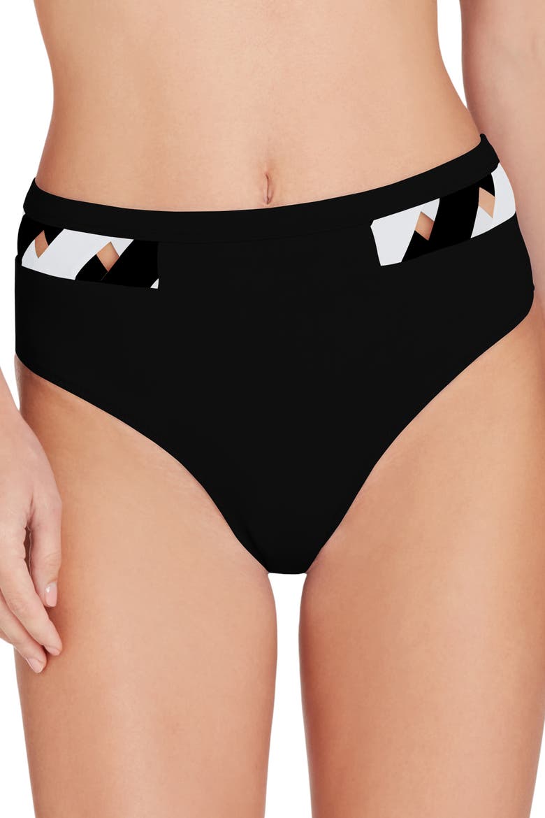 Martinique High Waist Bikini Bottom, Alternate, color, Black