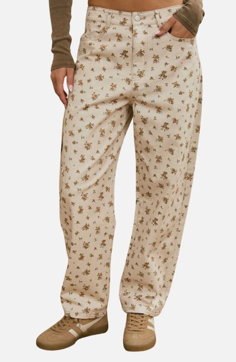 Floral High Waist Straight Leg Jeans