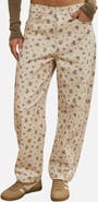J.O.A. Floral High Waist Straight Leg Jeans