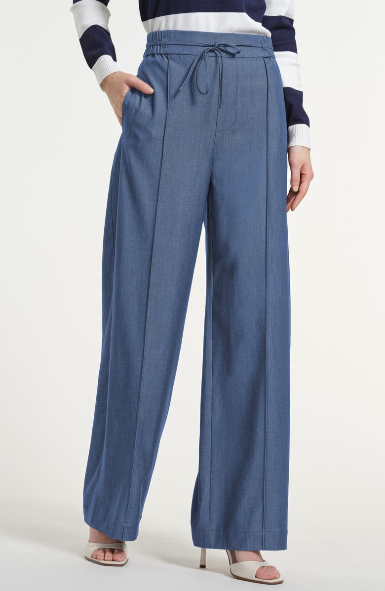 Isaac Mizrahi New York Cotton Chambray Pull-On Pants, Main, color, Denim