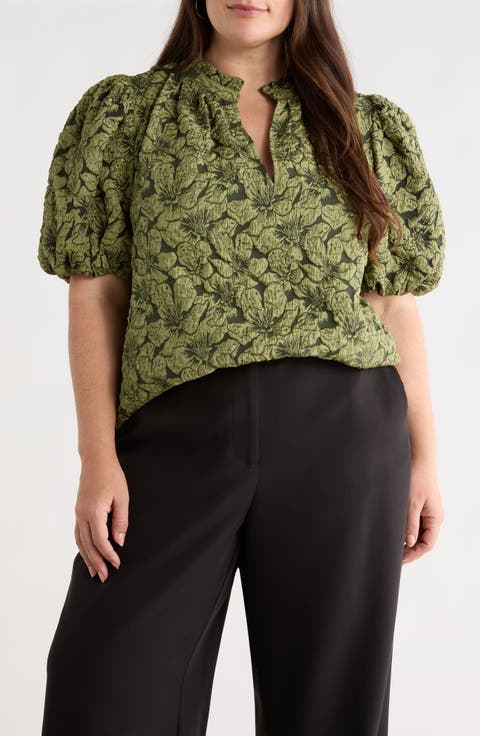 Arielle Jacquard Puff Sleeve Top (Plus)