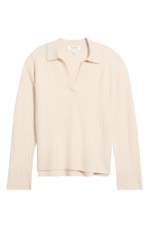 Wool & Cashmere Cable Polo Sweater