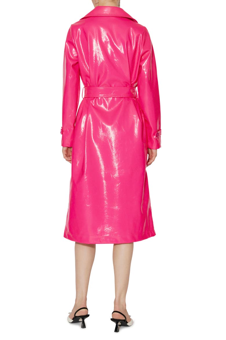 Cleo Faux Leather Trench Coat, Alternate, color, SHOCKING PINK