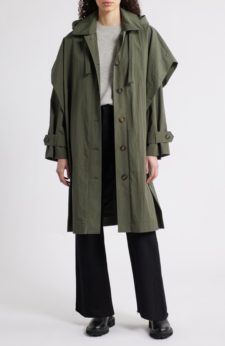 Bernardo Longline Belted Raincoat, Alternate, color, Olive