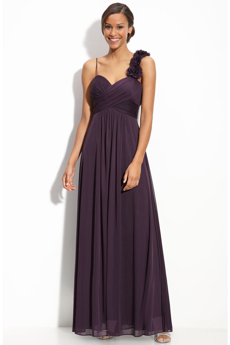 Flower Trim Jersey Gown, Main, color, PLUM STONE