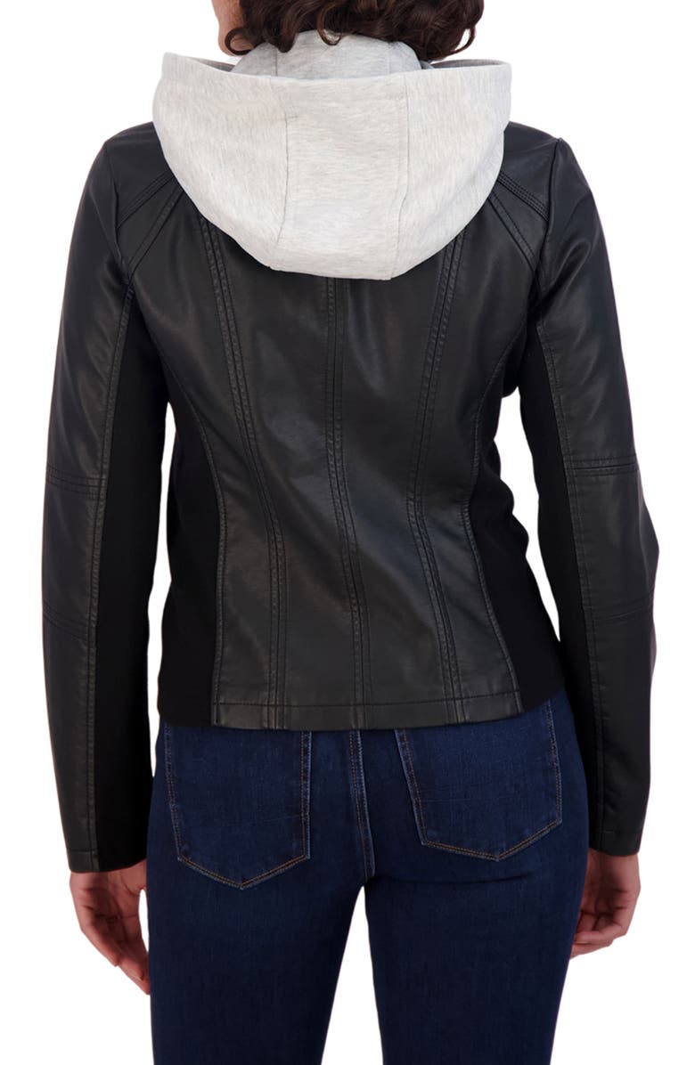 Sebby Fleece Bib Hooded Faux Leather Jacket, Alternate, color, 