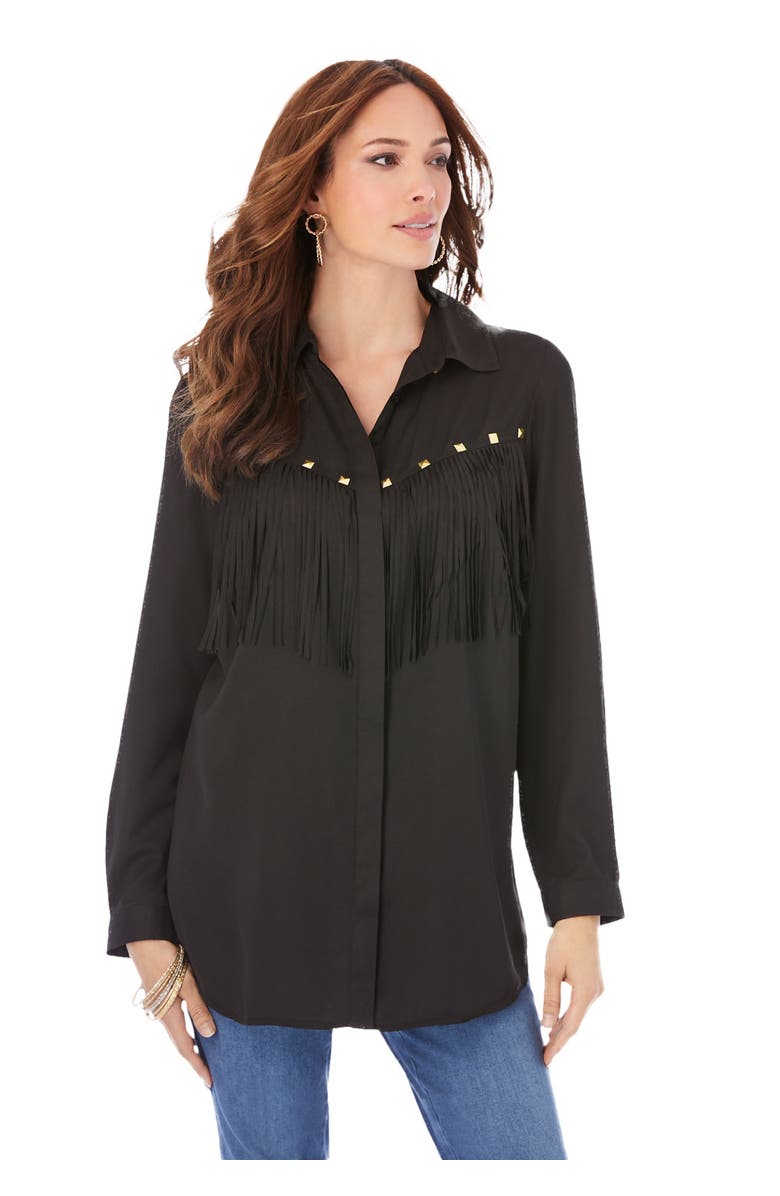 Roaman's Fringe Big Shirt, Main, color, Black