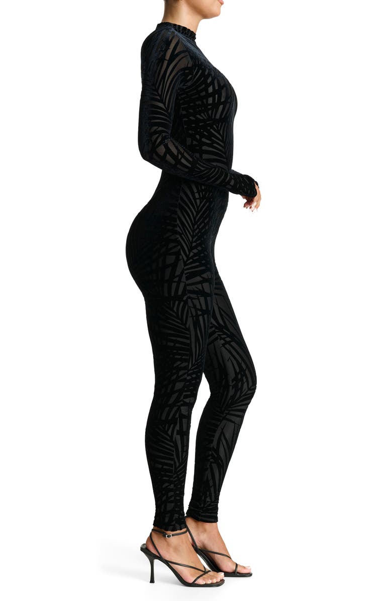 Naked Wardrobe Burnout Velvet Long Sleeve Jumpsuit, Alternate, color, 