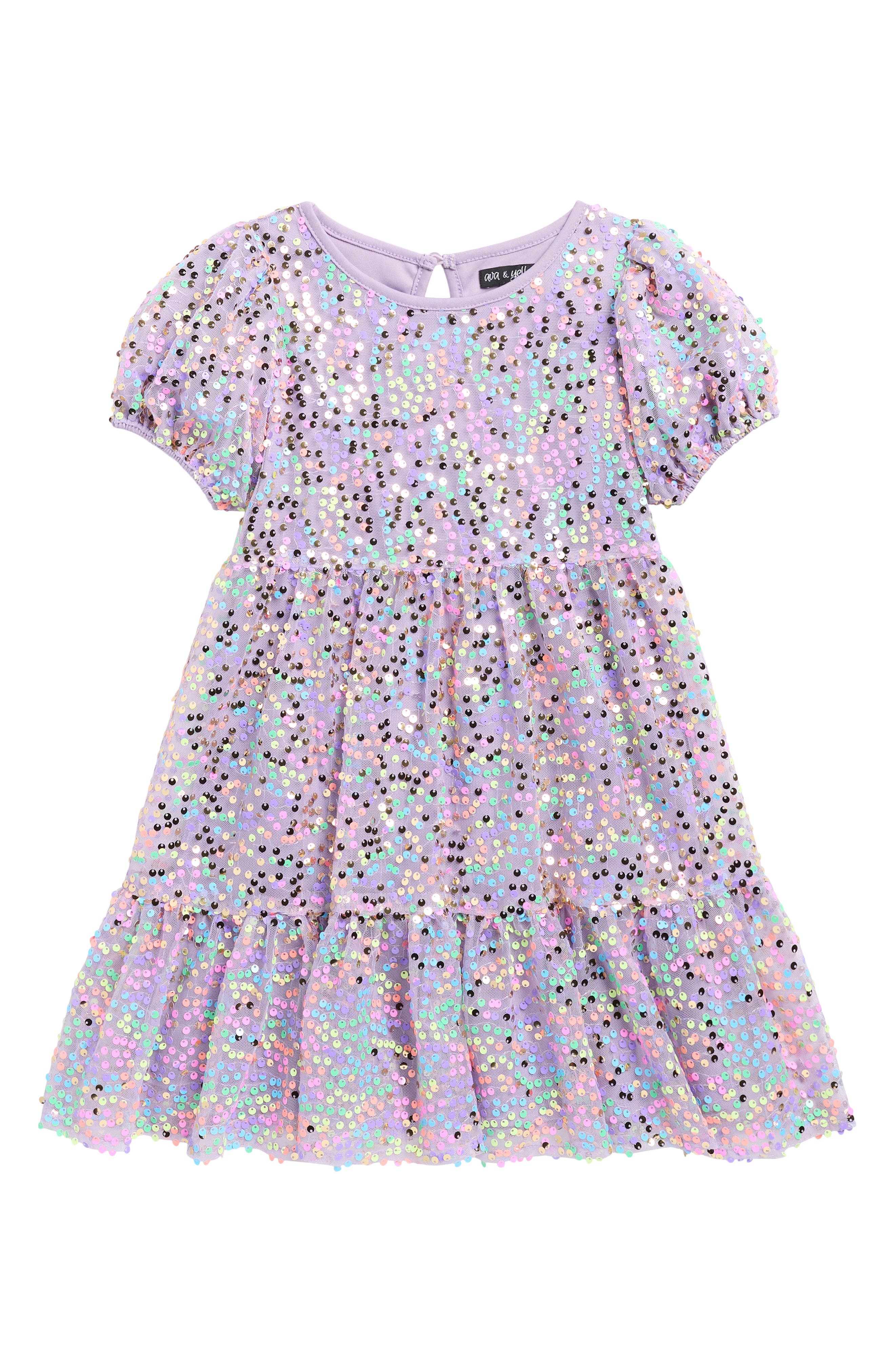 Ava & Yelly Kids' Sequin Puff Sleeve Party Dress