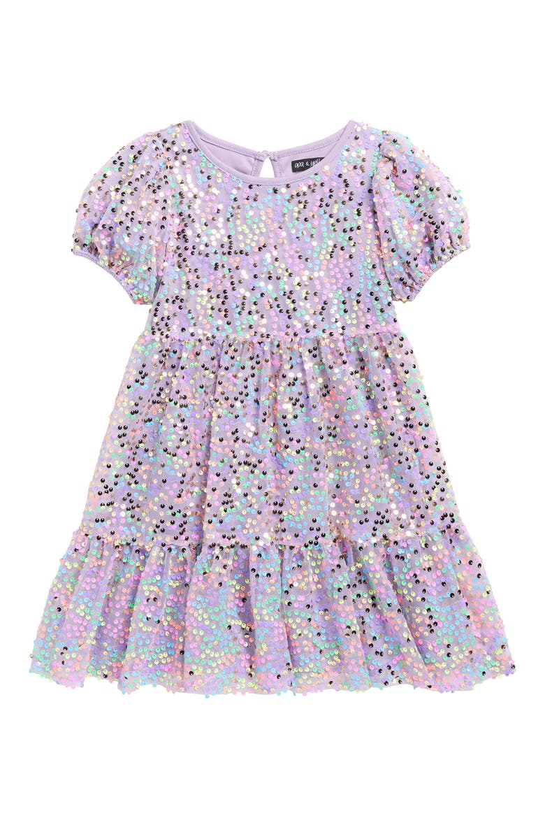 Kids' Sequin Puff Sleeve Party Dress, Main, color, LILAC