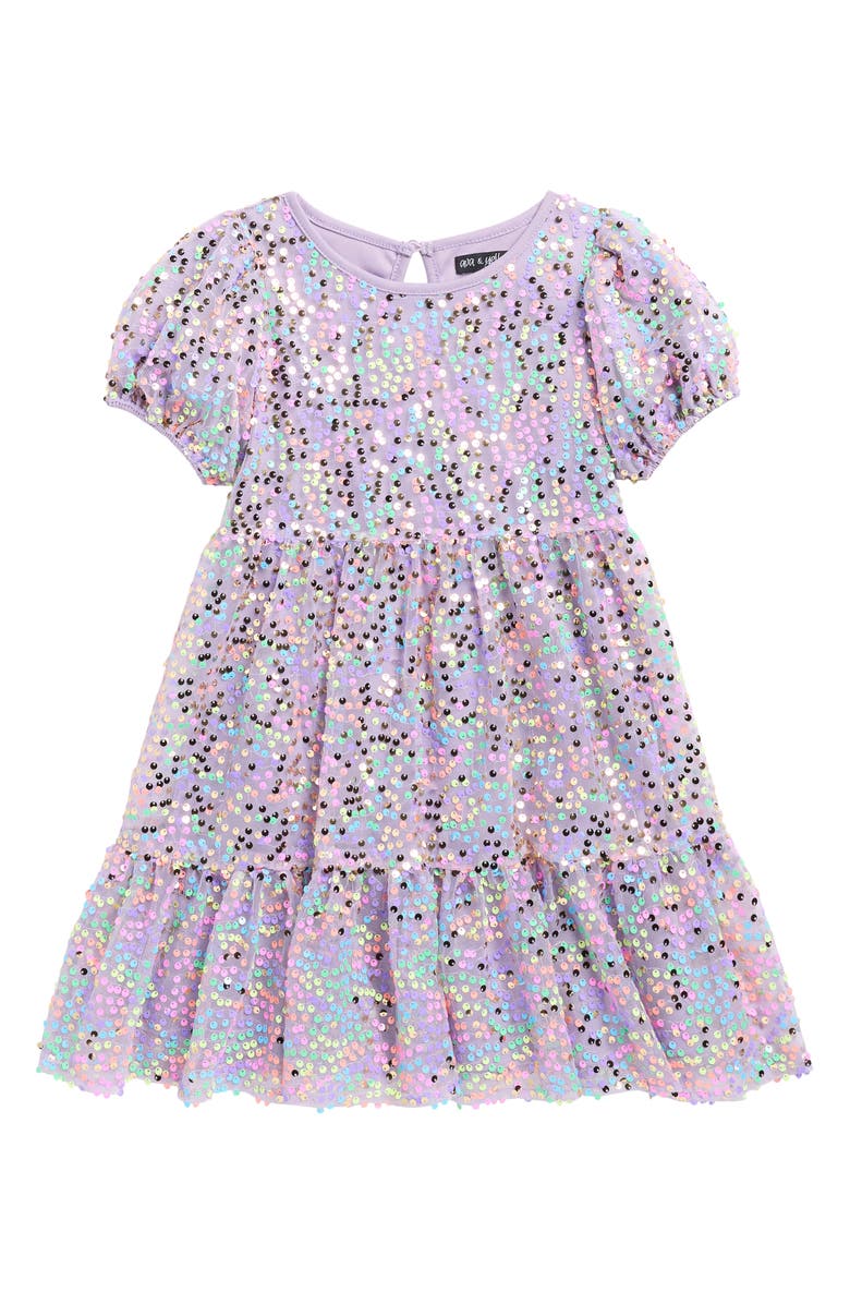 Ava & Yelly Kids' Sequin Puff Sleeve Party Dress, Main, color, 
