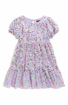 Ava & Yelly Kids' Sequin Puff Sleeve Party Dress
